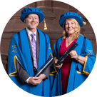 Image of Kevin Fearon and Gillian Miller in their Fellows robes