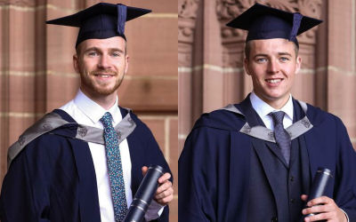 Image of Marcus Cusani and John Meadowcroft in cap and gown