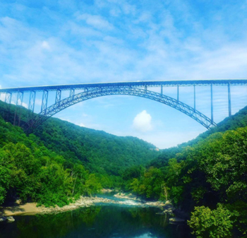 New River Gorge in the USA and the steel arch bridge which crosses it