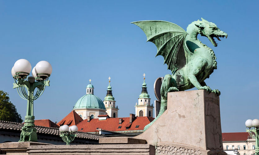 Dragon Bridge and Ljubljana Cathedral