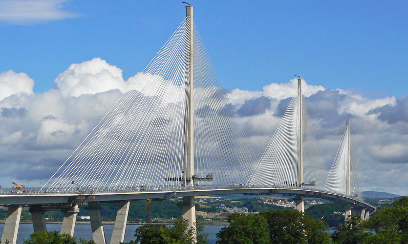 Three towers of the cable-stayed Queensferry Crossing bridge