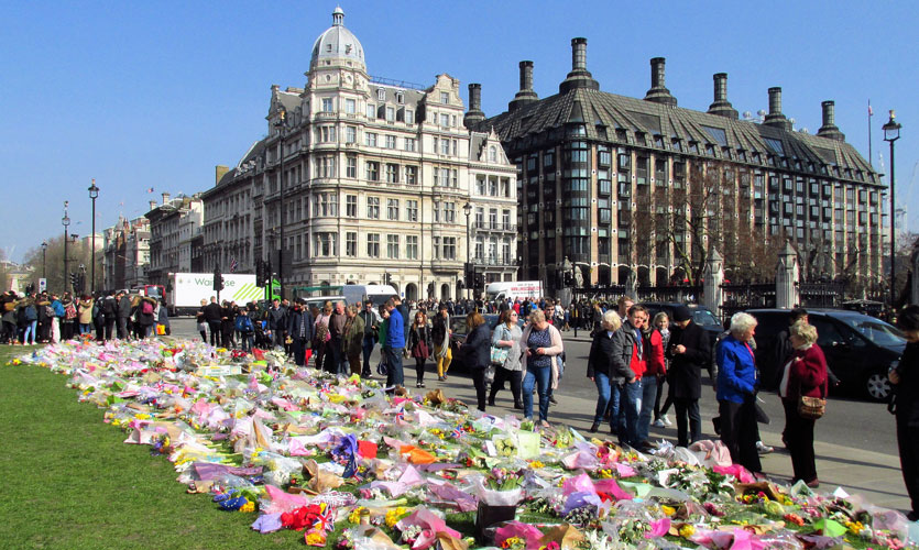 Flowers laid in Parliament Square after the Westminster attack