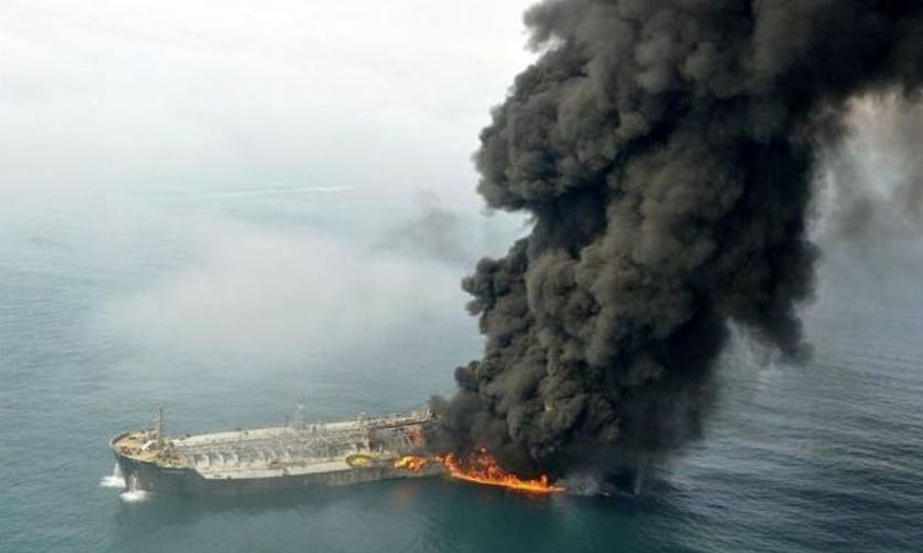 The Sanchi oil tanker burning in the sea off the coast of Shanghai