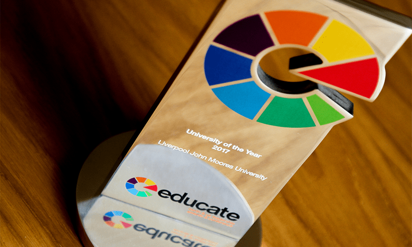 Close up shot of the Educate North award