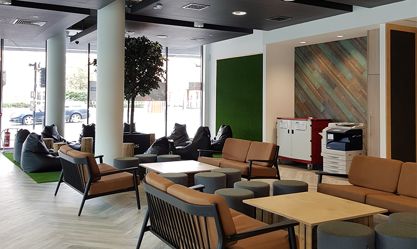 Image of the new social space inside LJMU's Redmonds Building