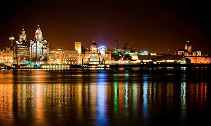 Image of Liverpool waterfront at night