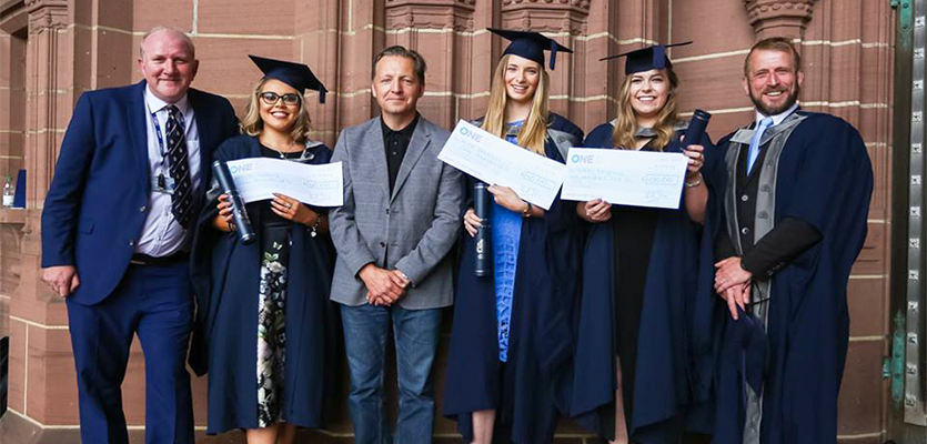Nicole Sellers, Rose Jackson and Sydney Keighrey pictured with Wayne and tutors Mike Swain and Keith Thompson