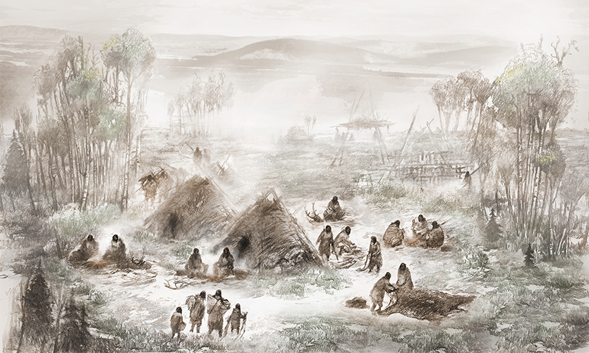 Sketch of a Native American camp