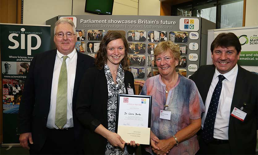 Claire Burke Receiving her award - LJMU scientist wins silver award in Parliament