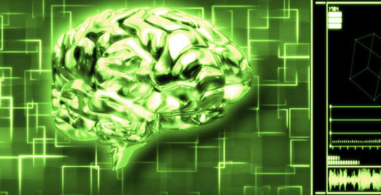 Image of a brain scan on a green background