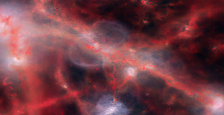 Image of red galaxy formation on a black background
