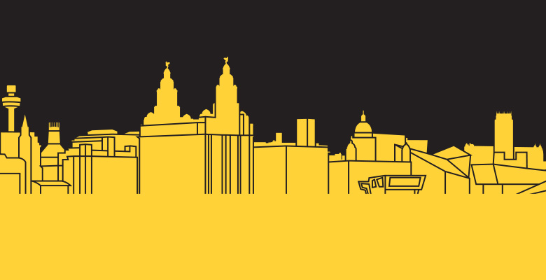 Image of black and yellow silhouette of Liverpool's waterfront
