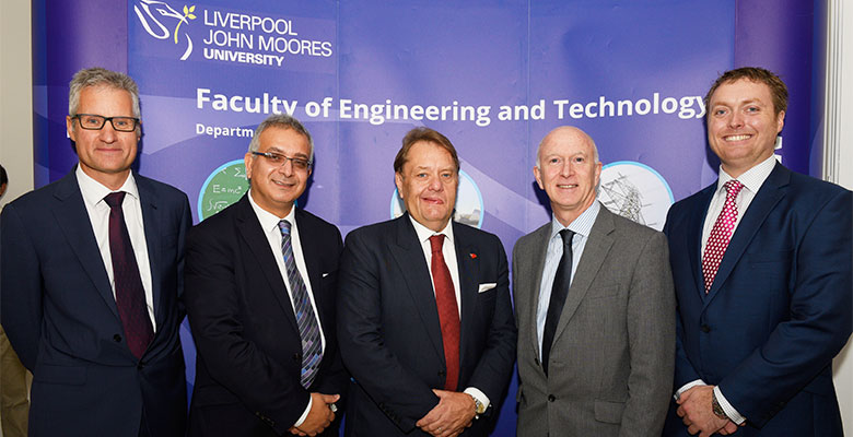 Professor Ian Jenkinson Director of the Department of Maritime and Mechanical Engineering, Professor Ahmed Al-Shamma'a Executive Dean of the Faculty of Engineering and Technology , the Rt Hon John Hayes MP Minister of State at the Department of Transport, Professor Nigel Weatherill LJMU Vice-Chancellor and Chris Shirling-Rooke Mersey Maritime CEO