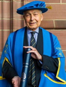 Image of Frank Field MP in Honorary Fellow robe and hat