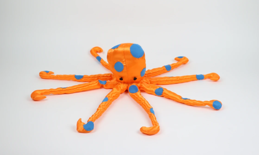 An orange and blue fake octopus 