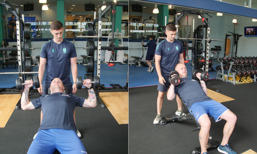 Dave being assisted in the gym by Connor 