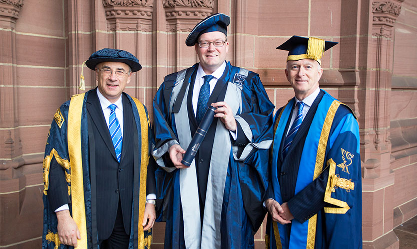Darren Henley with Sir Brian Leveson and LJMU Vice-Chancellor Professor Nigel Weatherill