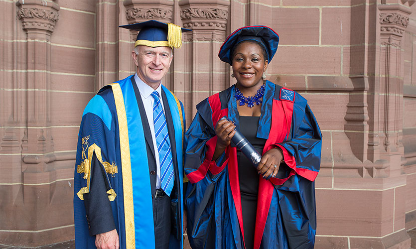 Dominique Walker with Vice-Chancellor Professor Nigel Weatherill