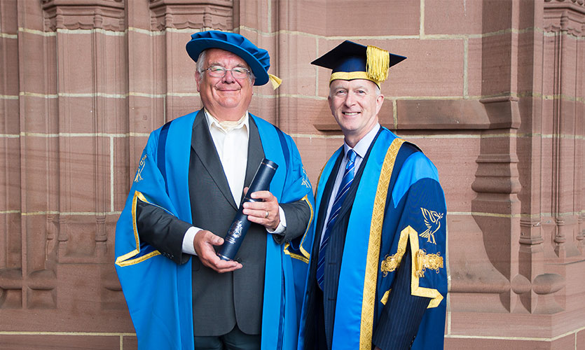 Ramsey Campbell with Vice-Chancellor Professor Nigel Weatherill