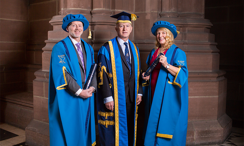 Kevin Fearon and Gillian Miller with LJMU Vice-Chancellor Professor Nigel Weatherill
