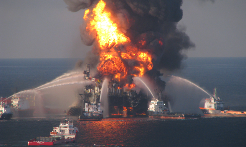 The Deepwater Horizon offshore drilling unit on fire