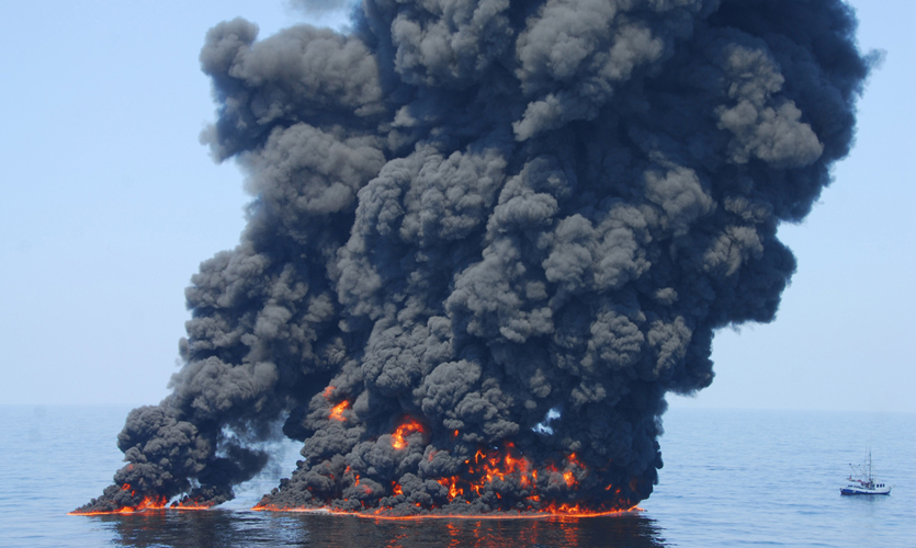 Burning oil on the ocean surface following the Deepwater Horizon spill