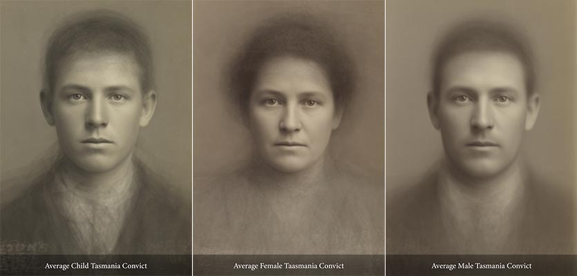 Average faces of 19th century British and Tasmanian convicts