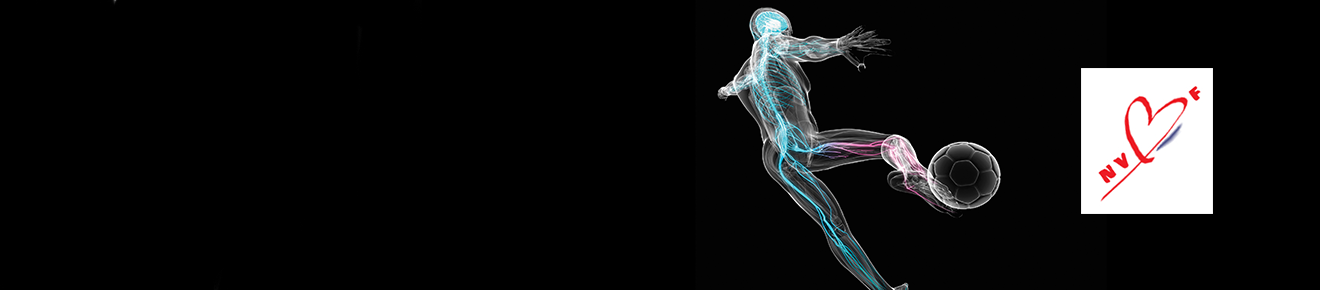 NVBF Logo superimposed on a x-ray image of a man kicking a football