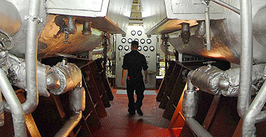 Engine room on ship