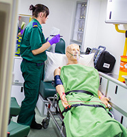 Paramedic student in simulation ambulance