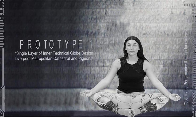 Image of a woman sitting cross-legged with text saying "protoype 1"
