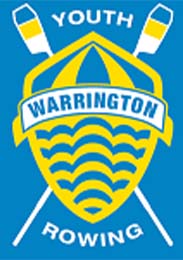 Warrington Youth Rowing Club logo – blue background with yellow crest, white and yellow oars