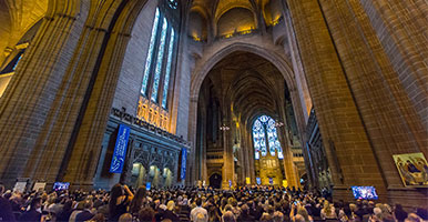 Liverpool Cathedral interior during a Graduation ceremony.
