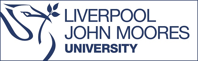 LJMU logo white and blue
